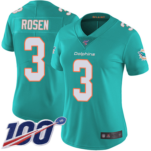 Nike Miami Dolphins 3 Josh Rosen Aqua Green Team Color Women Stitched NFL 100th Season Vapor Limited Jersey